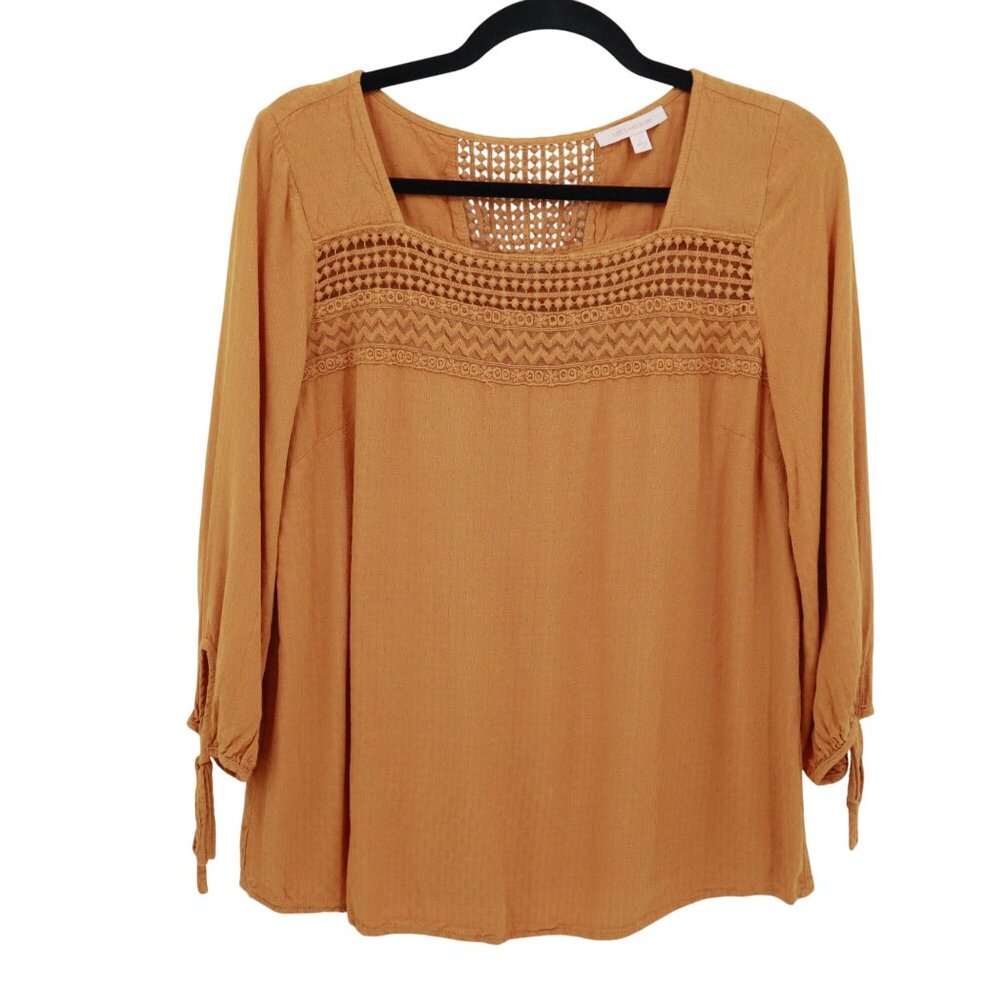 Skies Are‎ Blue Crochet Top Womens M Orange Boho Hippie Grannycore Cottagecore